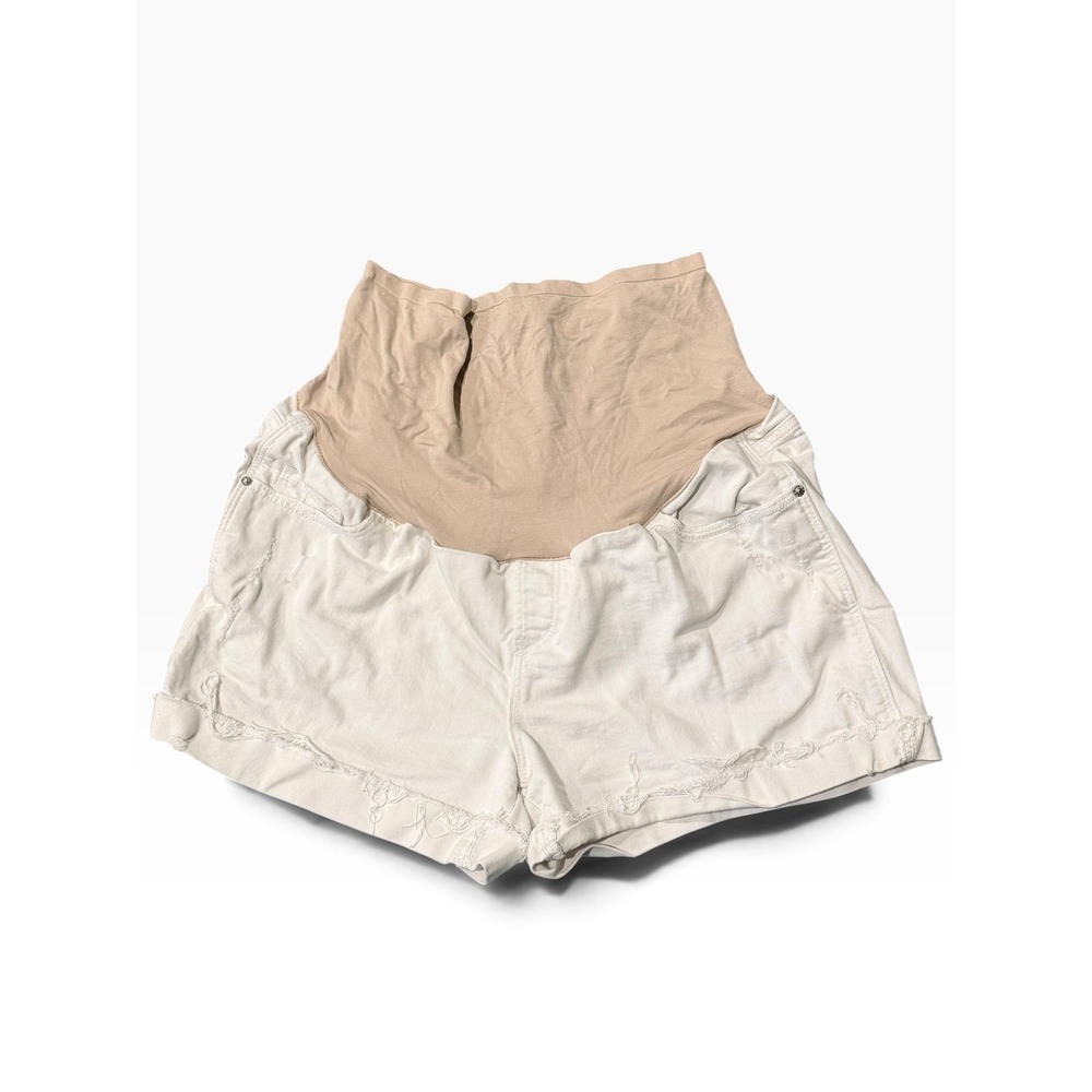 Old Navy Maternity Boyfriend Full Panel White Denim Shorts Size 16 Frayed Hem